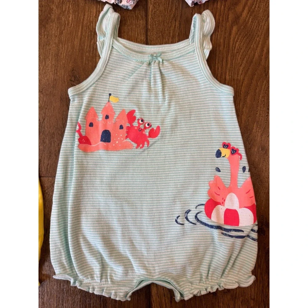 Carters Baby‎ Girl Clothes Lot 3 Months Rompers Outfits Summer Sand Castle